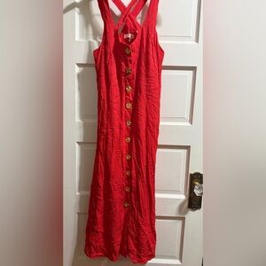 Crisscross Back Red Maxi Dress